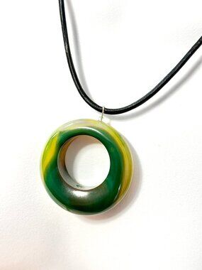 Green Yellow Agate Donut Necklace, Large Translucent Gemstone Cord Necklace